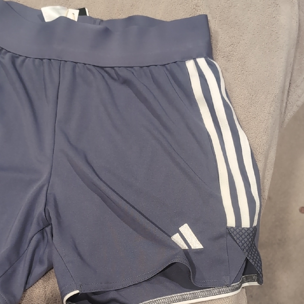 Adidas Blue and White Athletic Shorts with Signature Stripes